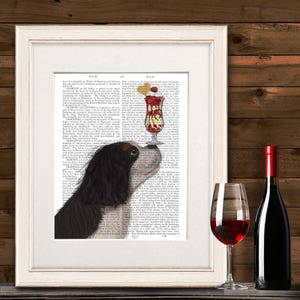 Cavalier print -  Cavalier king charles black white Ice cream dog - King charles spaniel Cavalier dog print Cavalier wall art Dog mom gift