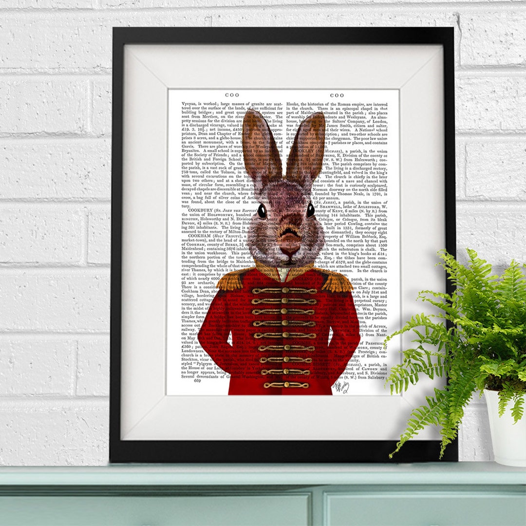 Rabbit Print - Military Print Rabbit in Red - Rabbit Art Military Gift ...