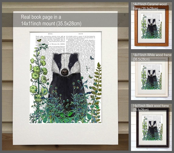 Floral Flower Plant Design Badger in Floral Wreath Art Print Illustrated Badger Gift Illustration Garden Home Wall Decor Nursery
