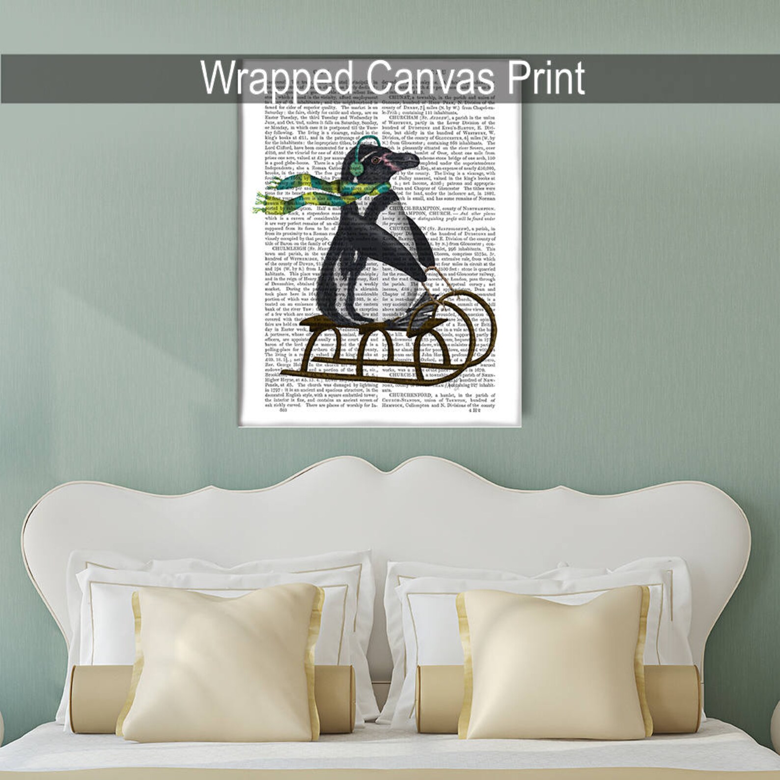 Penguin Gift Penguin on Sled Penguin Wall Art Funny - Etsy