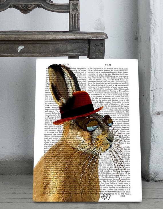 Steampunk Hare in Hat  Hare Print Hare Illustration steampunk animal funny office art dorm room decor gifts for men cute wall décor wall art
