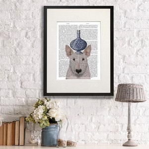 English Bull Terrier Art Print - Blue & white Vase - gift for Bull Terrier lover gift terrier print illustration dog lover gift wall decor