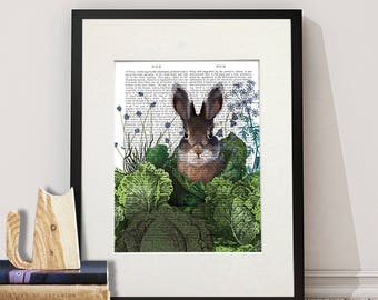 Farmhouse decor -  Cabbage patch rabbit 4 - Country home decor Rustic wall decor Rustic lodge decor Rabbit print Hare print Gift for mom