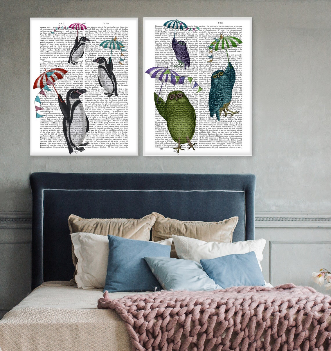 Set of 2 Umbrella Dictionary Prints Penguin Picture Owl Etsy UK