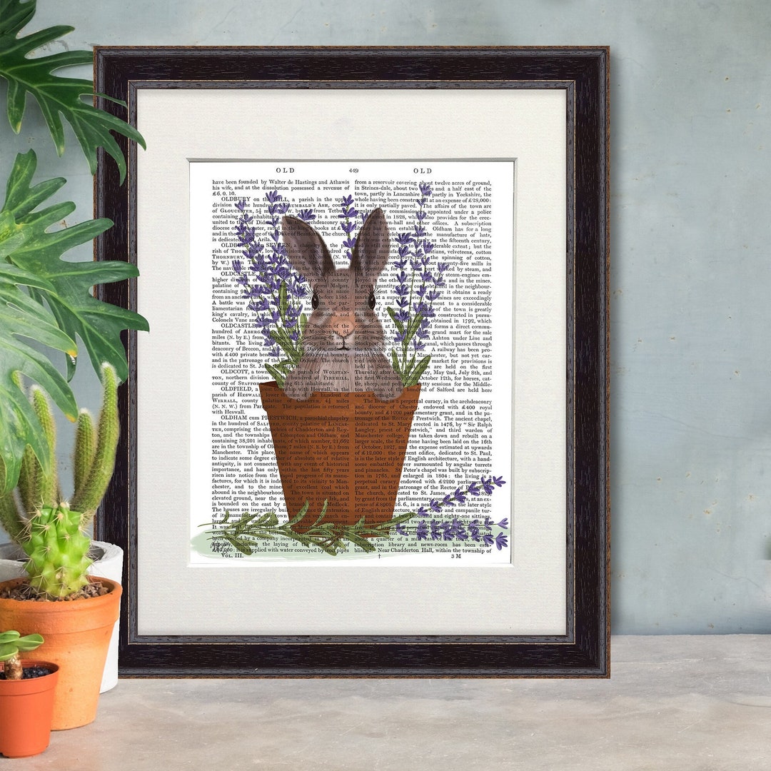 Bunny in Lavender Pot, Rabbit Print, Bunny Rabbit Art, Woodland Decor ...