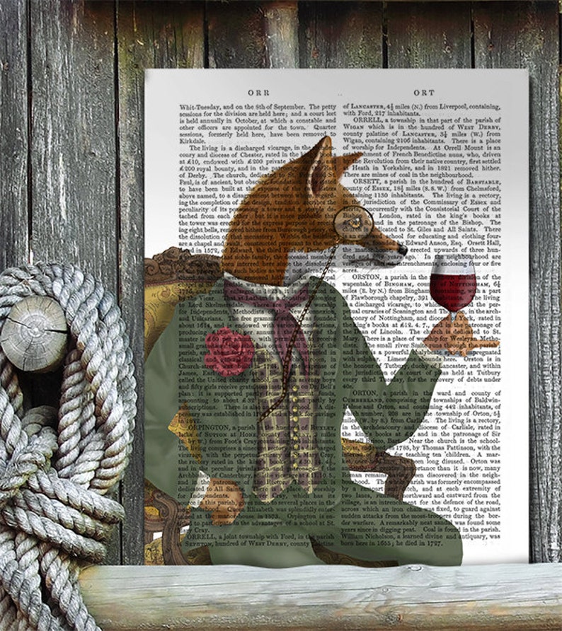 Woodland Animal Print Wine Tasting Fox print fox portrait fox poster wine lover gift wine print fox wall art fox print home decor fox gift image 1