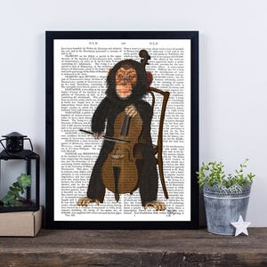 Chimpanzee Print & Cello - musical nursery print music gift ideas gift for musician cello gift monkey print funny monkey music room décor