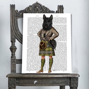 Scottish Terrier Print, Scottie Dog in Kilt -  scottie dog gift scottish gift scottish dog terrier art print dog wall art funny office art