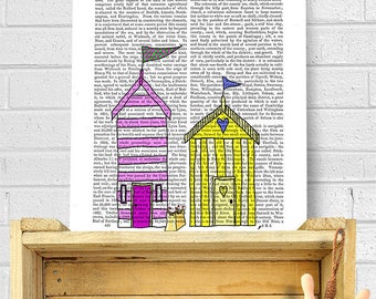 Beach Huts 3 - beach hut art beach hut print beach house art beach theme décor sea side décor seasideprint Kid bathroom décor Bathroom funny