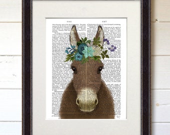 Bohemian Donkey 3 - Cute gift for wife Floral headdress Donkey print Farmhouse decor Country style Print on canvas Uk seller Canvas Print