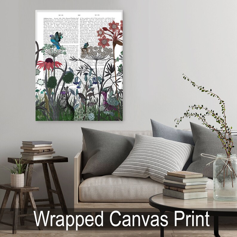 Lapin art Fleur jardin décoration murale Pays thème chambre imprimé floral papillons lapin cadeau ferme art Page de livre - Fleur sauvage lapin image 6