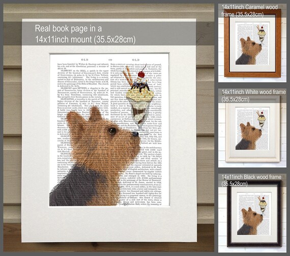 ヨークシャーテリア　額付プリント　アメリカン　シリアルナンバー付き ヨーキーの子犬のプリント - ヨークシャーテリア アイスクリーム犬