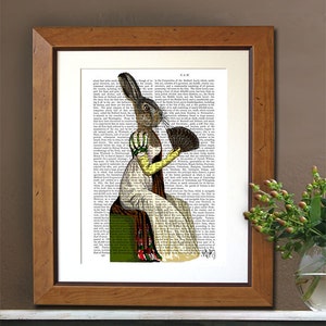 Miss Hare Print - Digital Art Hare Illustration Jane Austen Style Rabbit Picture Hare Painting birthday gift for mom regency jane austen