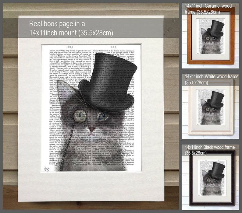 Grey Cat Wall Art Top Hat Cat Home Decor Cute Gift Cat Etsy