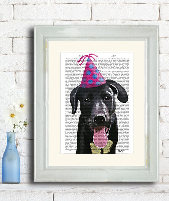 Black Lab Party Hat Print – Whimsical Dog Wall Art - Etsy display picture 3