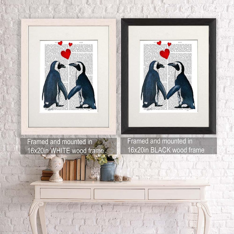 Penguins in love Penguin art print penguin gift for valentine gift for lovers romantic gift for girlfriend Valentines gift for her wife image 3