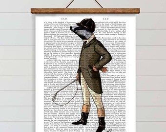 Badger The Rider, Full, Original Illustration Art Print Mixed Media Painting, Badger Print, Riding Print, Humor