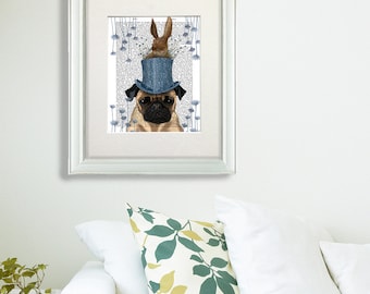 Pug art Milliners Dog Print Pug Print colorful wall art pug illustration Dog wall décor Nursery Art for Kids Room dog art nursery dog print
