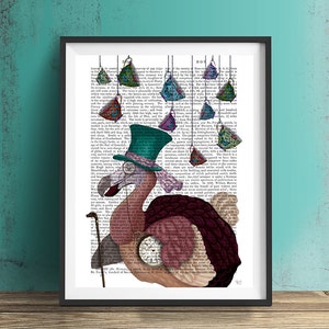 Alice in Wonderland Art Dodo Bird Art dodo gift dodo bird print - Dodo and Teacups - alice in wonderland print Mad hatter tea party decor