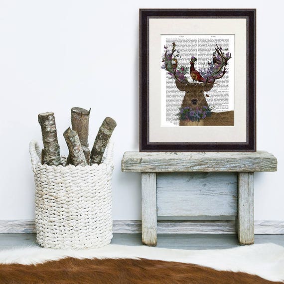 Farmhouse decor-  Deer bird keeper Scottish - Rustic wall decor Country home decor Rustic lodge decor Lake house decor Gift for family