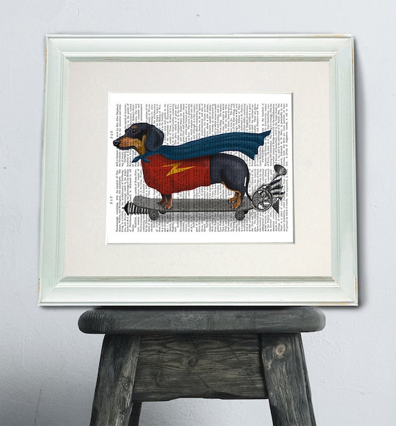 Wiener dog print - on Skateboard art - teen room decor teen room ideas teen room art gift for wiener dog lover hipster décor hipster kid