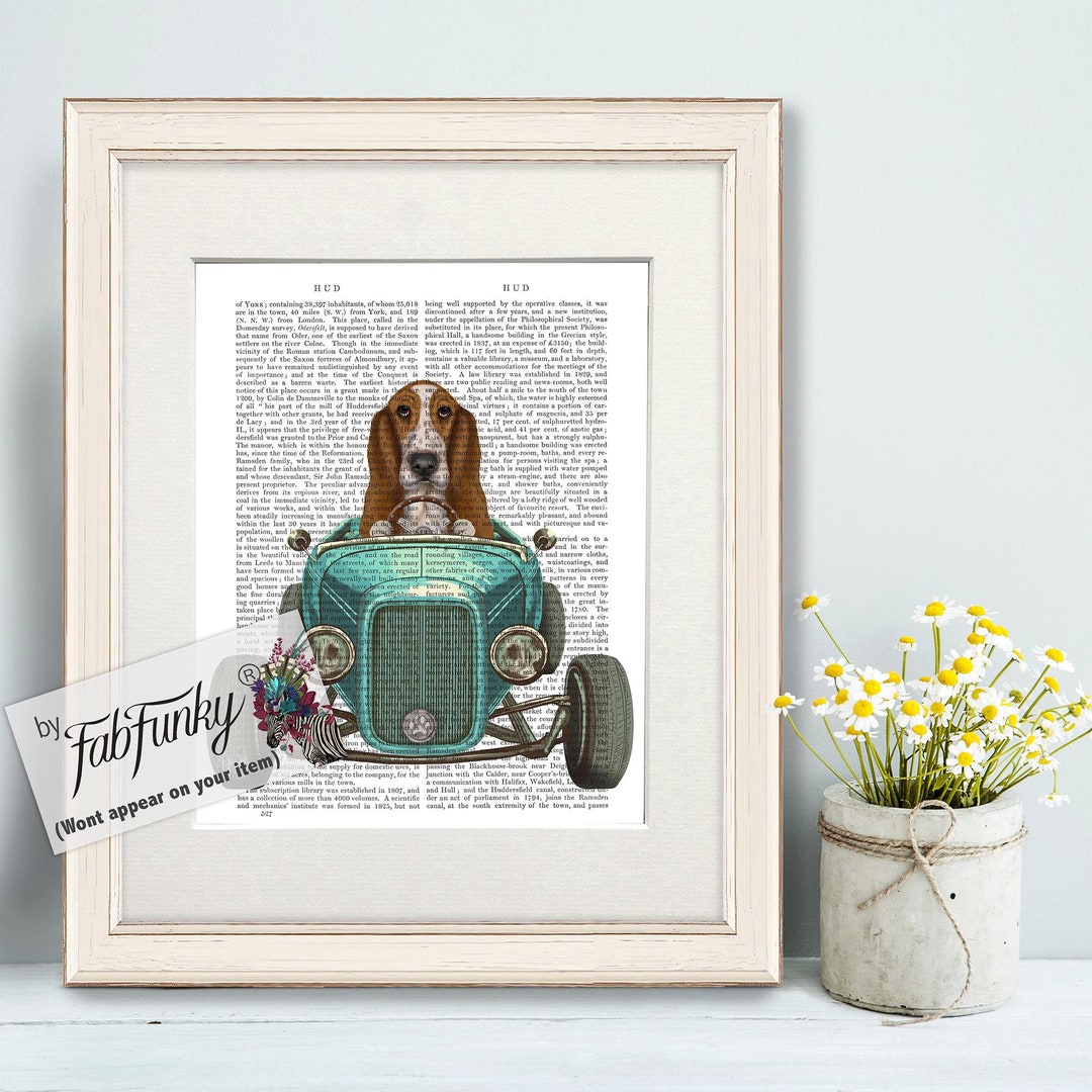 Basset Hound Hot Rod Art Print, Funny Dog Auto Poster - Etsy