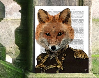 Fox illustration - Admiral Fox Portrait - fox nursery décor gifts for boyfriend navy gifts naval officer graduation gift for him fathers day