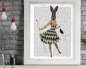 Grafika z królikiem – Fantastyczny króliczek w czarno-białej sukience