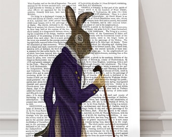 Hare Art Print - Hare in Purple Coat - regency costume hare illustration rabbit monocle rabbit print Living room décor Dining room wall art