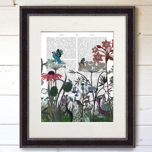 Lapin art Fleur jardin décoration murale Pays thème chambre imprimé floral papillons lapin cadeau ferme art Page de livre - Fleur sauvage lapin image 10