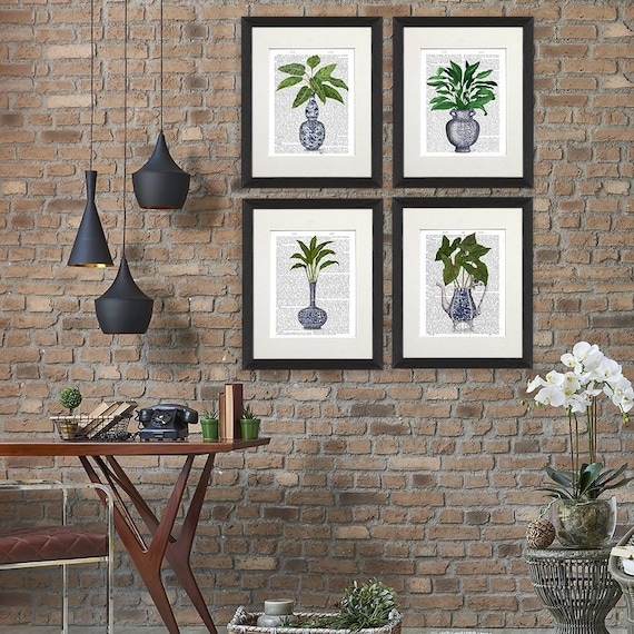 Set of 4 prints - Chinoiserie Vase group 1 - Southern style Ginger jar Tropical plant mix Collection of wall art Botanical East Asian decor