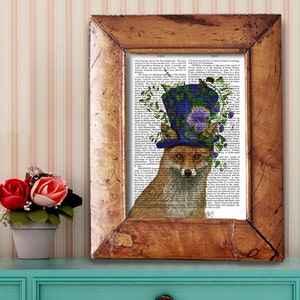 Fox Print - Mad Hatter Fox - Fox illustration Fox Art Print fox top hat fox hat fox décor fox nursery décor woodland animal nursery playroom