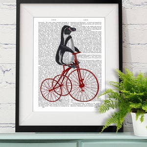 Penguin print - Bicycle Art cycling gift funny home décor print for kids room Nursery Art for Kids Room Décor baby room Cute animal art