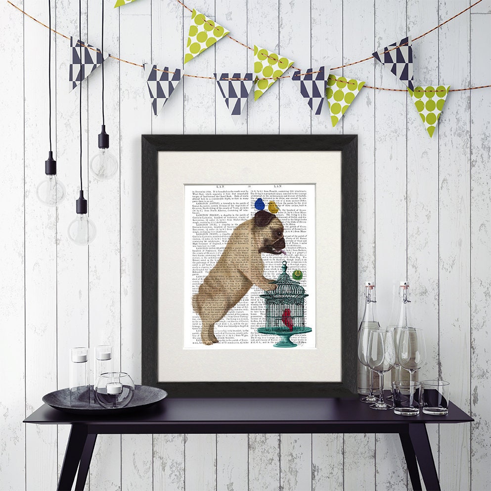 Cute pug art - Pug birdcage print - Funny pug print Pug christmas gifts Dog pug art Pug lover gift Pug gifts for her Pug art gift Pug poster