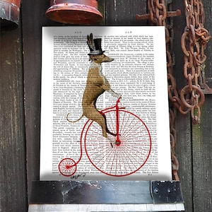Greyhound on Red Bike, dog poster dog wall decor dog illustration dog picture dog gift dog lover dog print dog art, whippet print, Italian