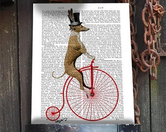 Greyhound on Red Bike, dog poster dog wall decor dog illustration dog picture dog gift dog lover dog print dog art, whippet print, Italian