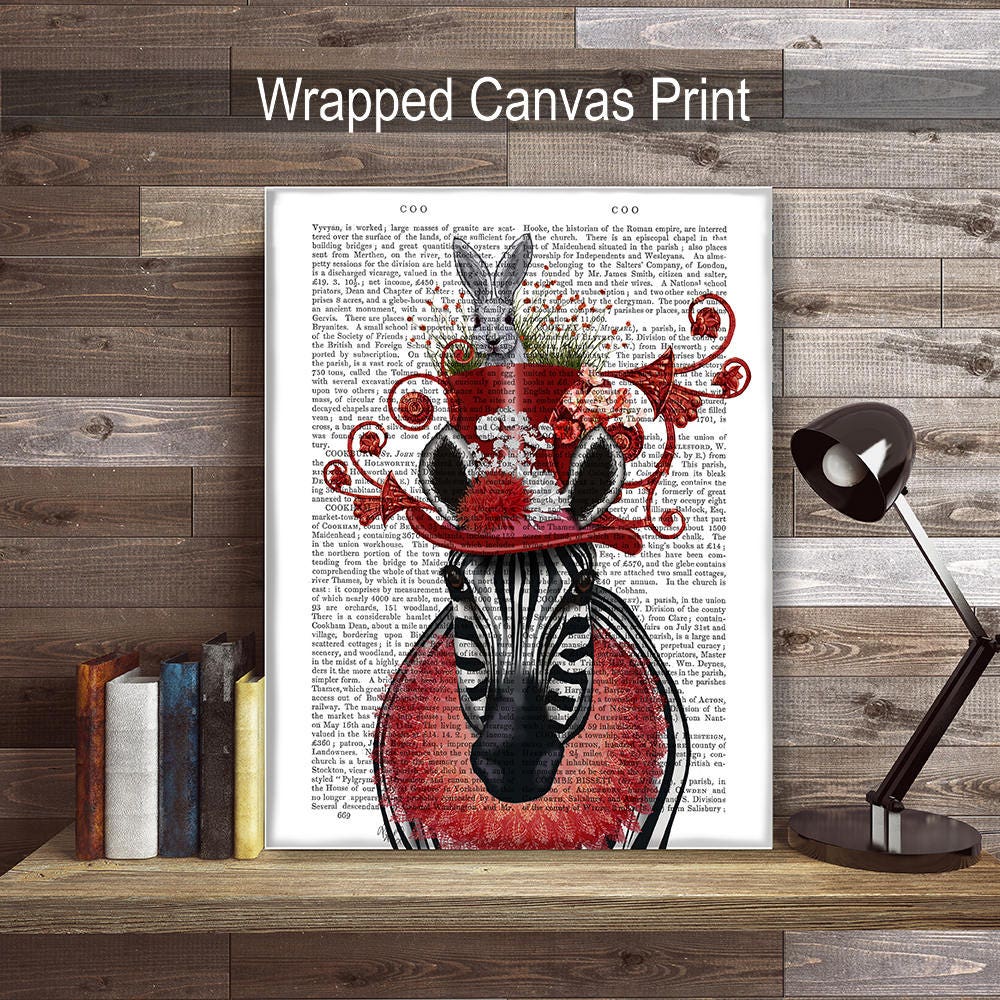 Fabulous Art アニマル・マスターズ Zebra Art Bunny Hat - Whimsical Animal Art Red and Black Art
