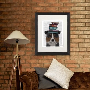 Border collie gift - Border Collie tricolor with books - Collie dog lover Collie print Dog home decor Funny dog print Dog wall decor Dog mom