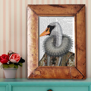 Swan Print - Elizabethan Swan Art Print Swan picture wall art wall decor wall hanging Swan illustration Elizabethan ruff, elegant swan
