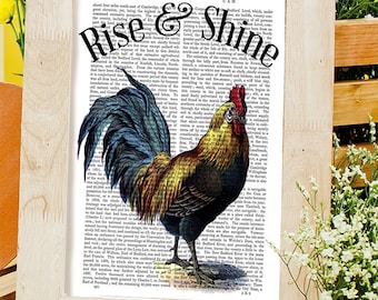 Early riser Cockerell - Rooster Print rooster kitchen decor rooster painting chicken art chicken decor chicken print gift for chicken lover