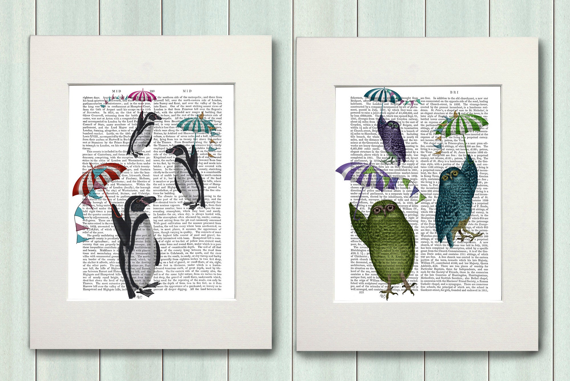 Set of 2 Umbrella dictionary prints Penguin picture Owl Etsy