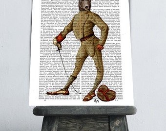 Greyhound Fencer Art Print - greyhound lover whippet art greyhound décor fencing decor fencing foil italy greyhound italian greyhound gift