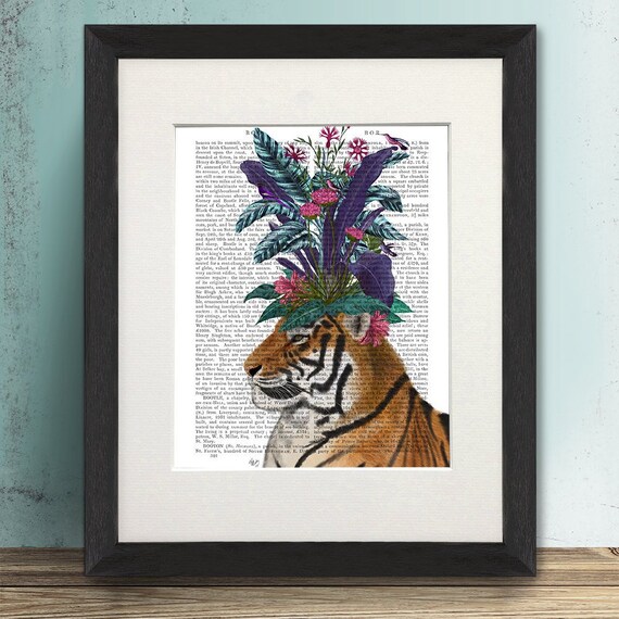 Tiger wall art - Tiger hothouse 2 - Tiger print Tiger illustration Tiger artwork Tropical room print Jungle animal gift Tropical leaf print