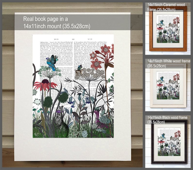 Lapin art Fleur jardin décoration murale Pays thème chambre imprimé floral papillons lapin cadeau ferme art Page de livre - Fleur sauvage lapin image 2