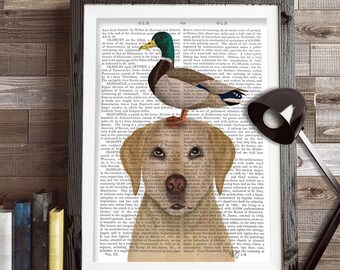Yellow Lab Duck Art Print – Vintage Dictionary Page Illustration