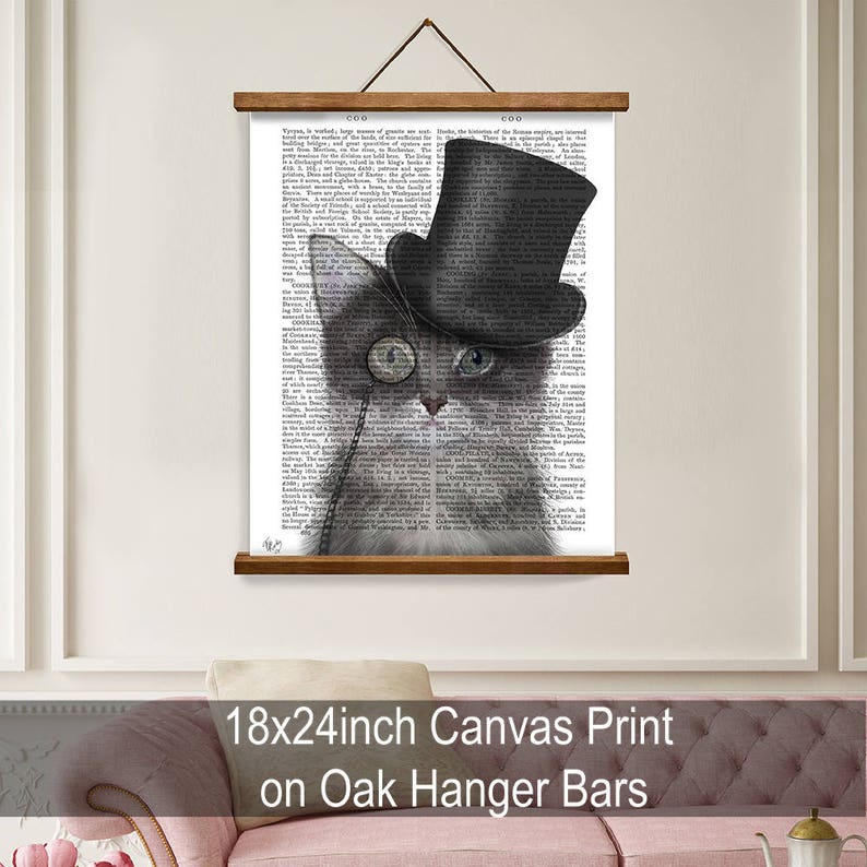 Grey Cat Wall Art Top Hat Cat Home Decor Cute Gift Cat Etsy