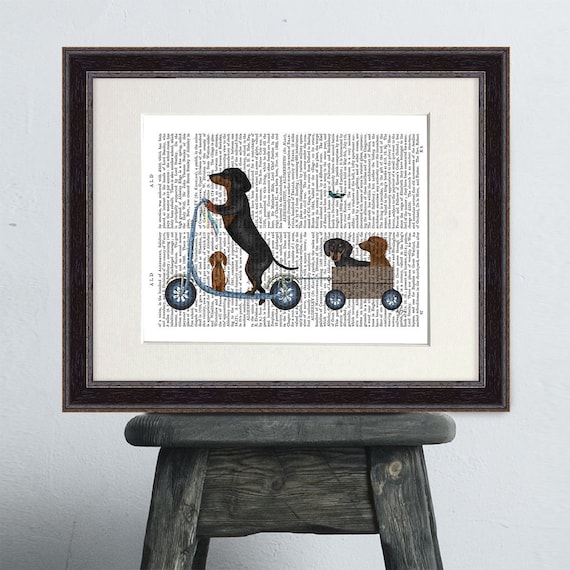 Doxie lover gift - Dachshund on scooter - Doxie dog art Dachshund print Dog canvas art Cute puppy wall art Dog mommy gift Prints of dog