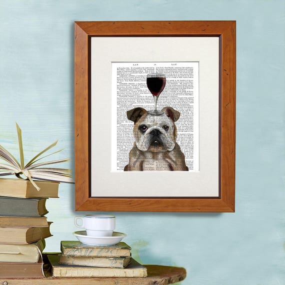 English Bulldog Wine Print – Funny Dog Lover Kitchen Art