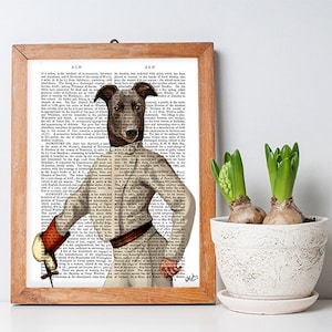 Greyhound Fencer Cream, Portrait, dog poster dog wall decor dog illustration dog picture dog gift for dog lover dog print dog art fencing