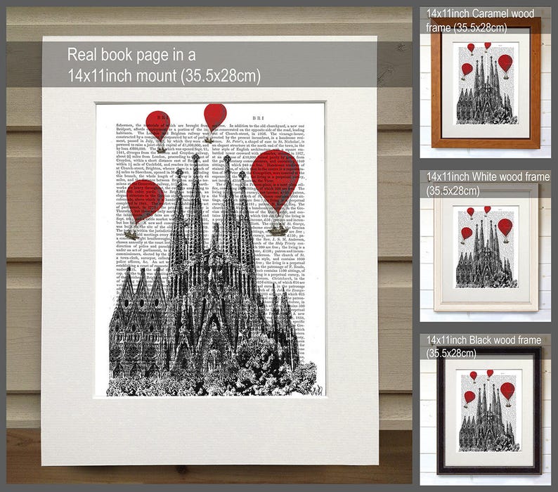 Sagrada Familia Barcelona Print Red Hot Air Balloons - Etsy UK